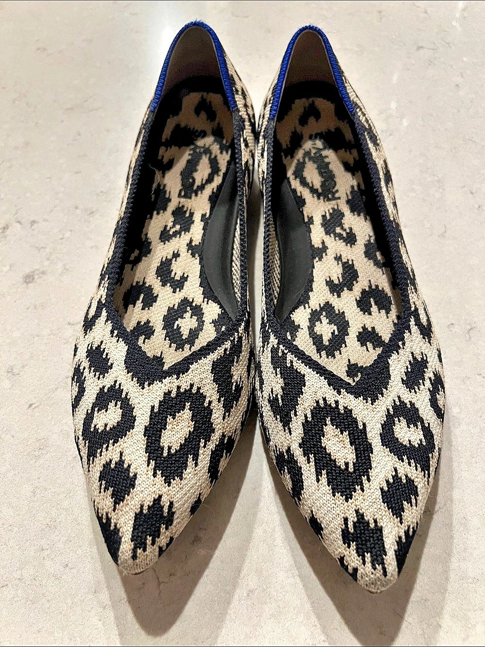 Rothy's The Point Black & Cream Leopard Print Flats